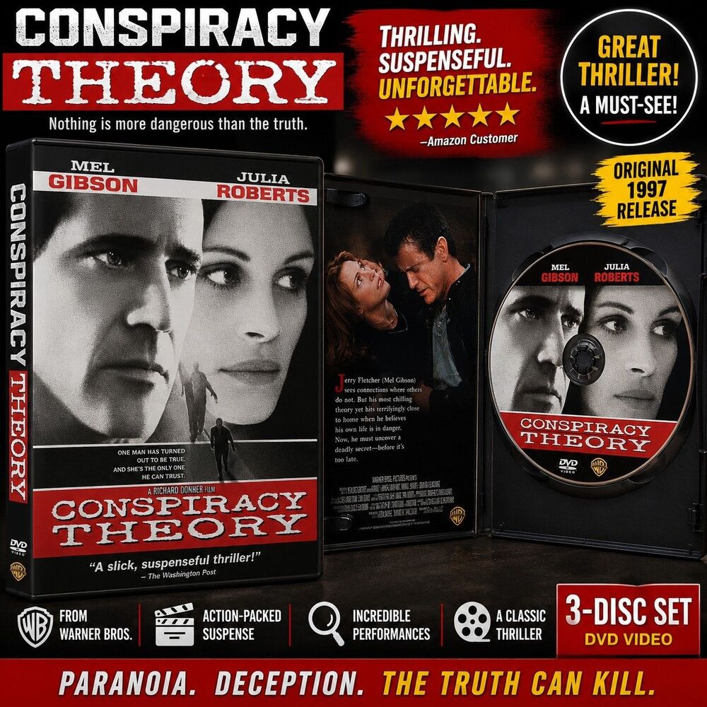 Conspiracy Theory DVD 1997 Mel Gibson Julia Roberts Thriller Suspense Warner Bro